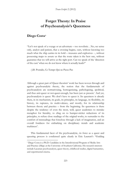 Forget Theory: in Praise of Psychoanalysis's Queerness