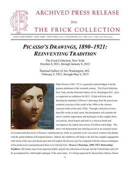 Archived Press Release the Frick Collection Picasso's