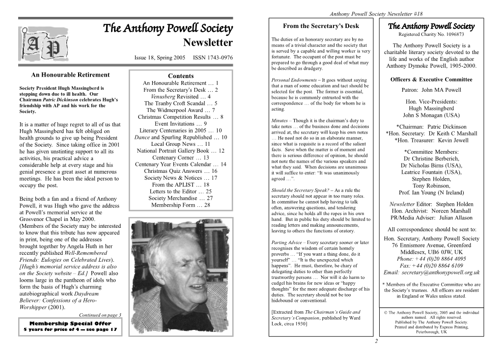 The Anthony Powell Society the Anthony Powell Society Registered Charity No