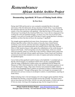 Remembrance African Activist Archive Project Documenting