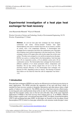 Experimental Investigation of a Heat Pipe Heat Exchanger for Heat Recovery