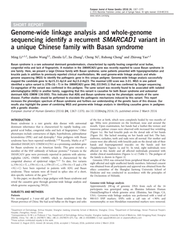 Genome-Wide Linkage Analysis and Whole-Genome Sequencing Identify a Recurrent SMARCAD1 Variant in a Unique Chinese Family with Basan Syndrome