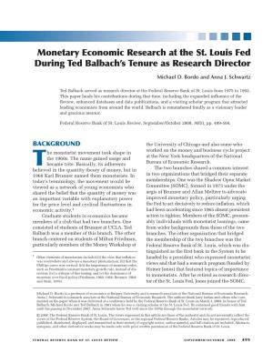 Monetary Economic Research at the St. Louis Fed During Ted Balbachs