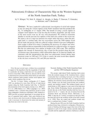 Paleoseismic Evidence of Characteristic Slip on the Western Segment of the North Anatolian Fault, Turkey by Y
