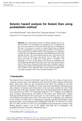 Seismic Hazard Analysis for Sutami Dam Using Probabilistic Method