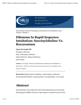 ISPUB - Dilemma in Rapid Sequence Intubation: Succinylcholi