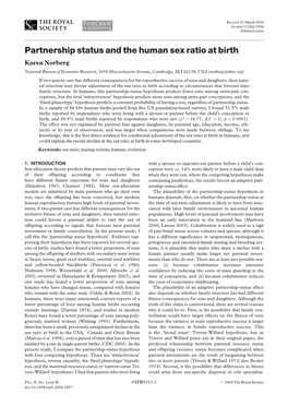 Partnership Status and the Human Sex Ratio at Birth