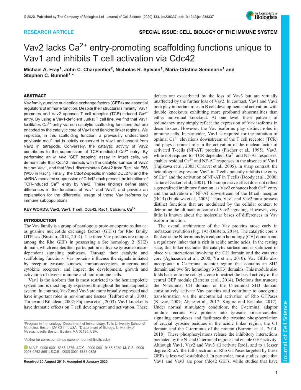 Vav2 Lacks Ca<Sup>2+</Sup> Entry-Promoting Scaffolding