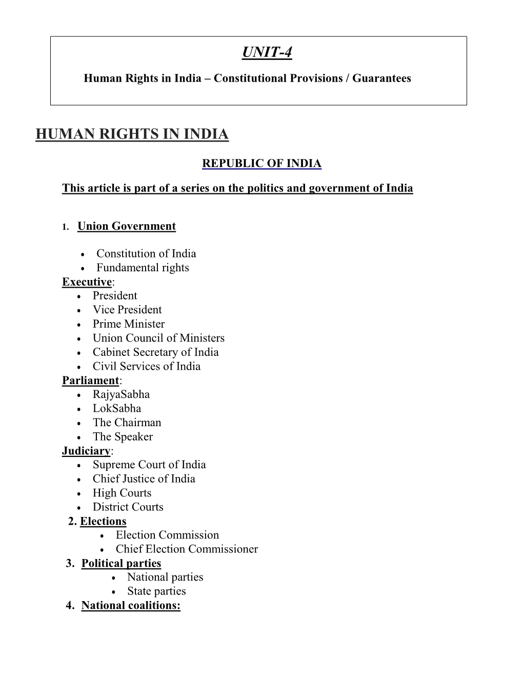 Human Rights in India Unit-4