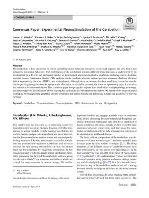 Consensus Paper: Experimental Neurostimulation of the Cerebellum