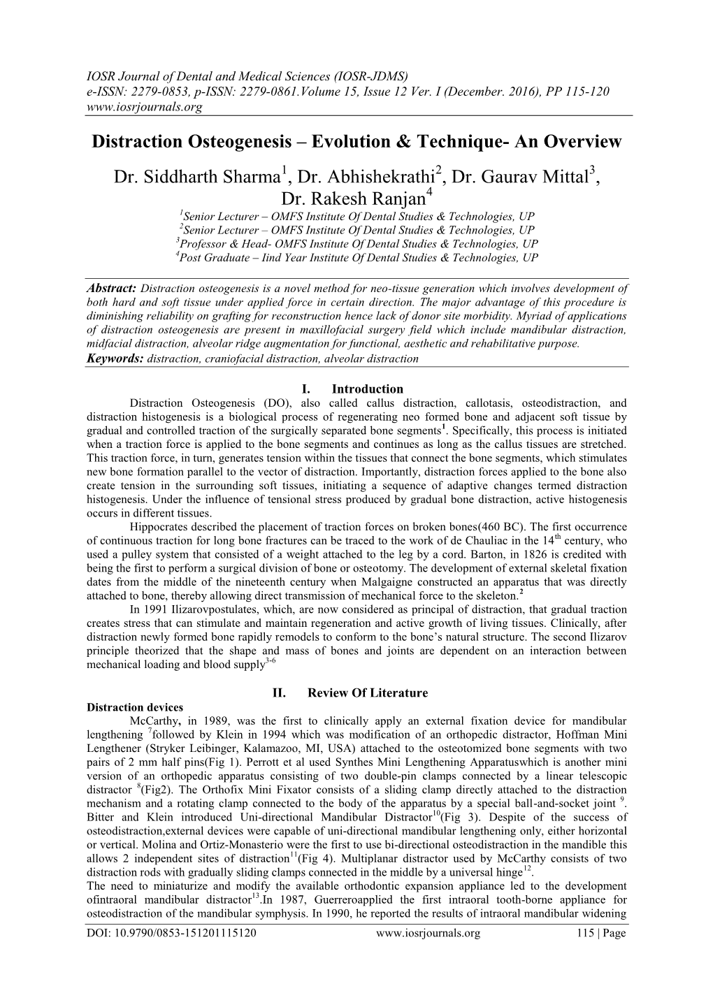 Distraction Osteogenesis – Evolution & Technique- an Overview