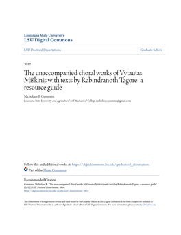 The Unaccompanied Choral Works of Vytautas Miškinis with Texts by Rabindranoth Tagore: a Resource Guide Nicholaus B