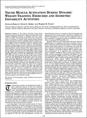 Trunk Muscle Activation During Dynamic Weight-Training Exercises and Isometric Instability Activities