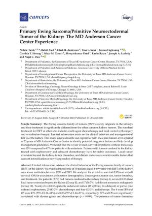 Primary Ewing Sarcoma/Primitive Neuroectodermal Tumor of the Kidney: the MD Anderson Cancer Center Experience