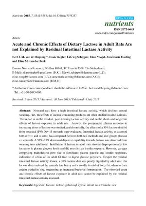 Acute and Chronic Effects of Dietary Lactose in Adult Rats Are Not Explained by Residual Intestinal Lactase Activity