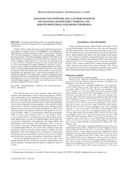 Nematops Chui Fowler, 1934: a Junior Synonym of Nematops Macrochirus Norman, 1931 (Poecilopsettidae, Pleuronectiformes)