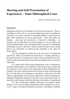 Showing and Self-Presentation of Experiences – Some Philosophical Cases