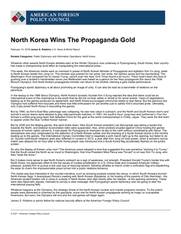 North Korea Wins the Propaganda Gold | American Foreign Policy