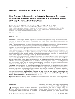 How Changes in Depression and Anxiety Symptoms Correspond to Variations in Female Sexual Response in a Nonclinical Sample of Young Women: a Daily Diary Study