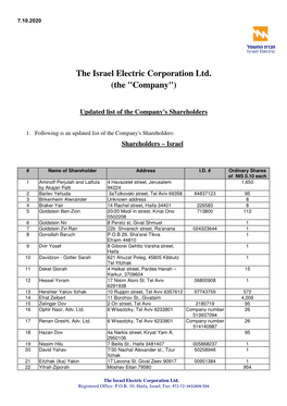 The Israel Electric Corporation Ltd. (The "Company")