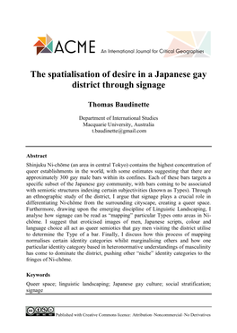 The Spatialisation of Desire in a Japanese Gay District Through Signage