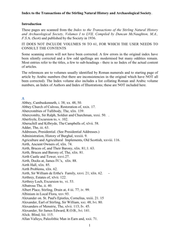 Index to the Transactions of the Stirling Natural History and Archaeological Society