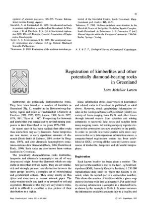 Registration of Kimberlites and Other Potentially Diamond-Bearing Rocks in Greenland