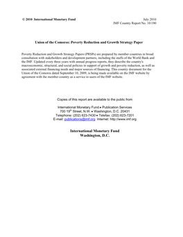 Union of the Comoros: Poverty Reduction and Growth Strategy Paper