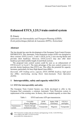 Enhanced ETCS L2/L3 Train Control System