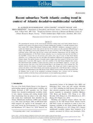 Recent Subsurface North Atlantic Cooling Trend in Context of Atlantic Decadal-To-Multidecadal Variability