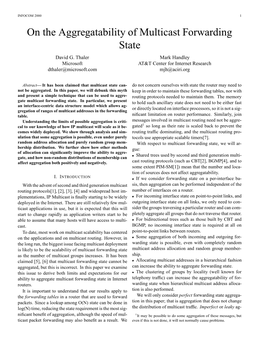 On the Aggregatability of Multicast Forwarding State David G