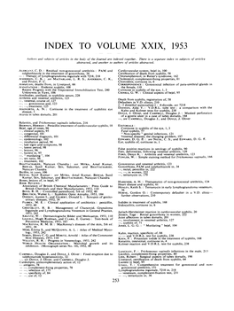 Index to Volume Xxix, 1953