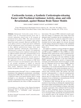 Corticorelin Acetate, a Synthetic Corticotropin-Releasing Factor with Preclinical Antitumor Activity, Alone and with Bevacizumab, Against Human Brain Tumor Models