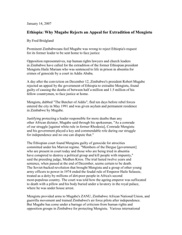 Ethiopia: Why Mugabe Rejects an Appeal for Extradition of Mengistu