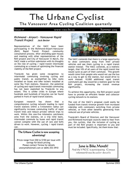 The Urbane Cyclist the Vancouver Area Cycling Coalition Quarterly