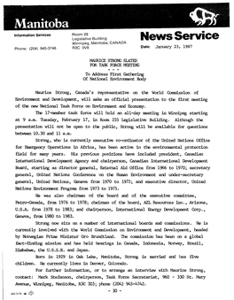 News Service Winnipeg, Manitoba, CANADA Phone: (204) 945-3746 R3C OV8 Date: January 23, 1987
