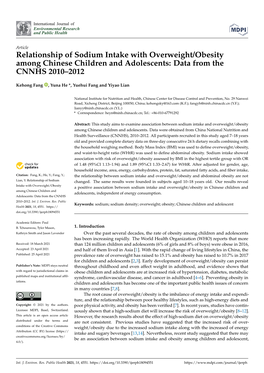 Relationship of Sodium Intake with Overweight/Obesity Among Chinese Children and Adolescents: Data from the CNNHS 2010–2012