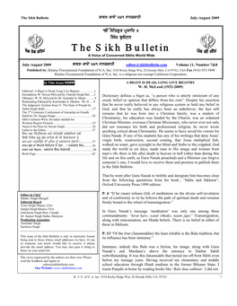 The Sikh Bulletin Swvx-Bwdon 541 Nwnkswhi July-August 2009