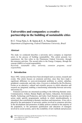 Universities and Companies: a Creative Partnership in the Building of Sustainable Cities