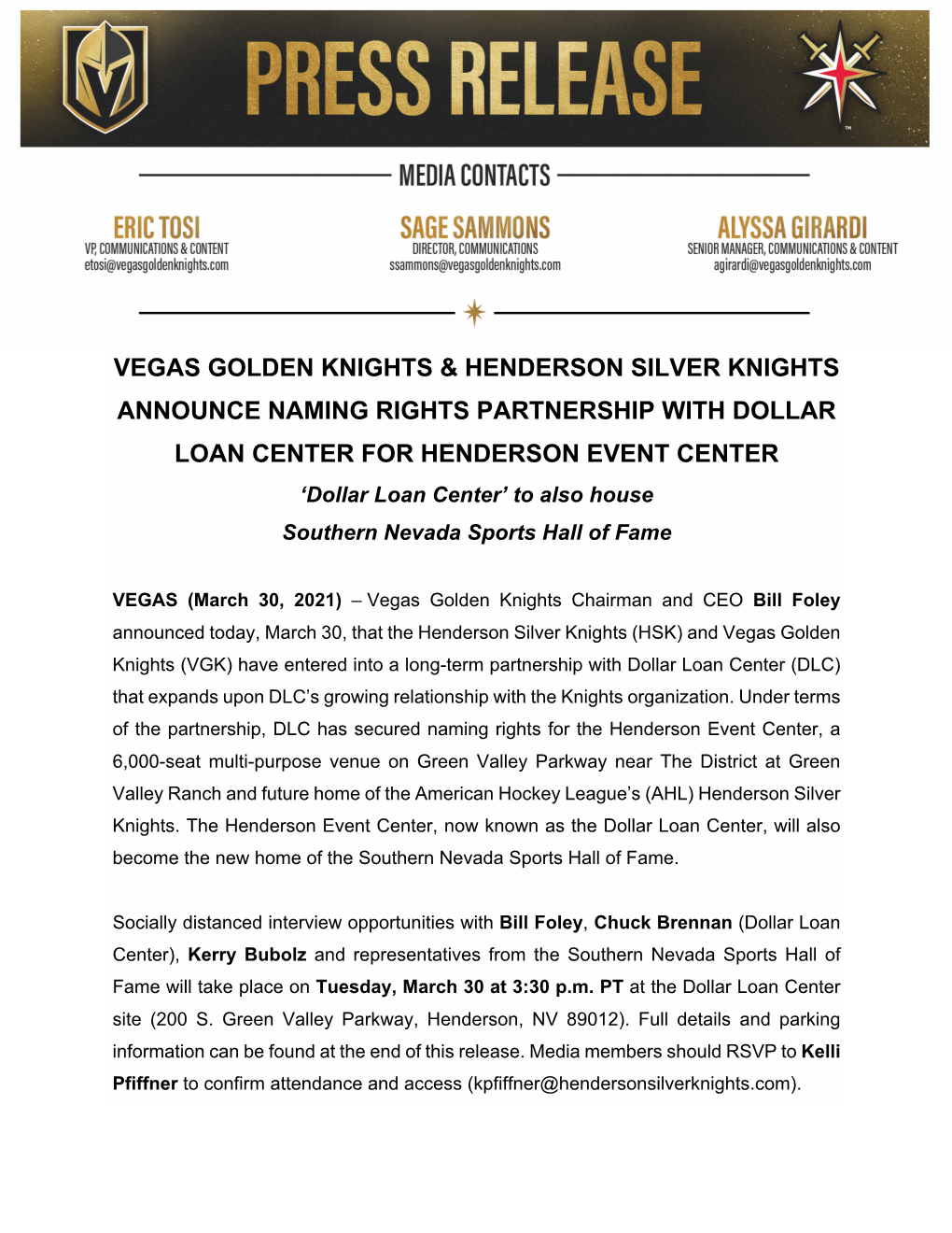 Vegas Golden Knights & Henderson Silver Knights