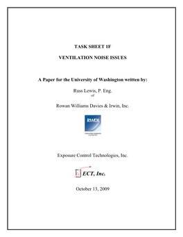 TASK SHEET 1F VENTILATION NOISE ISSUES a Paper for the University of Washington Written By