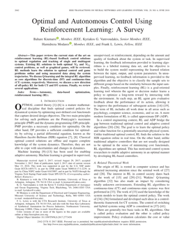 Optimal and Autonomous Control Using Reinforcement Learning: a Survey