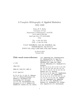 A Complete Bibliography of Applied Statistics: 1952–1959