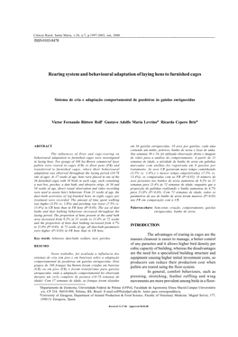 Rearing System and Behavioural Adaptation of Laying Hens to Furnished Cages