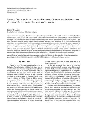 Physico-Chemical Properties and Processing Possibilities of Macapuno Cultivars Developed at Leyte State University