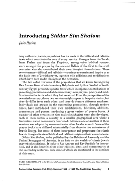 Introducing Siddur Sim Shalom