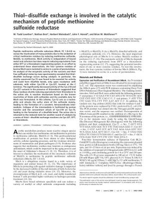 Thiol–Disulfide Exchange Is Involved in the Catalytic Mechanism of Peptide Methionine Sulfoxide Reductase