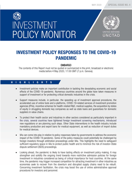 Investment Policy Responses to the Covid-19 Pandemic