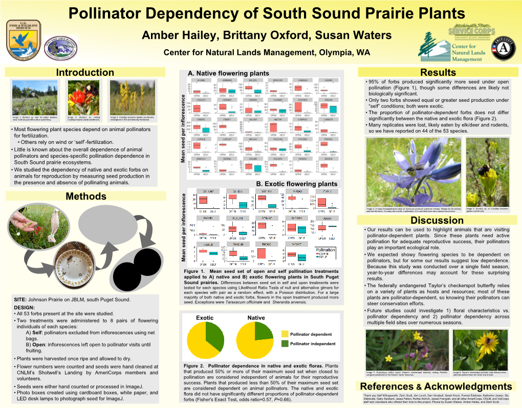 South Sound Prairie Plants and Animal Pollinator Dependency