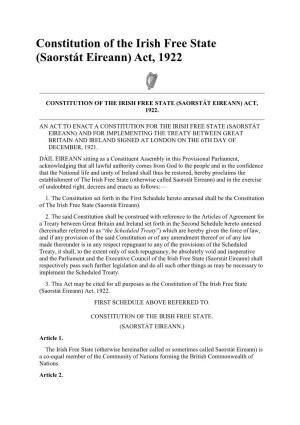 Constitution of the Irish Free State (Saorstát Eireann) Act, 1922